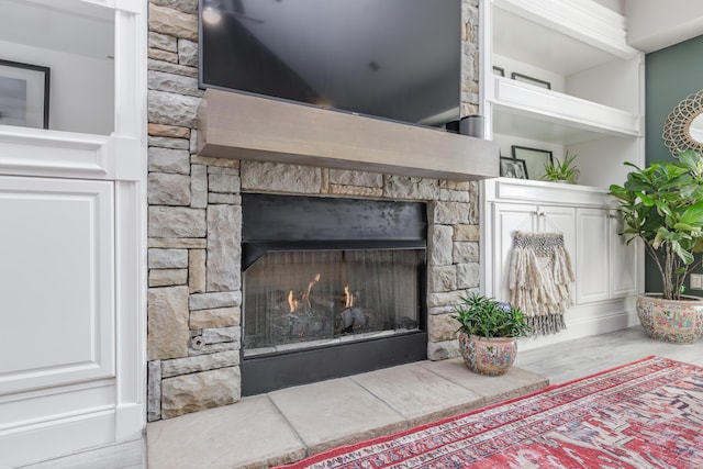 interior details with a fireplace