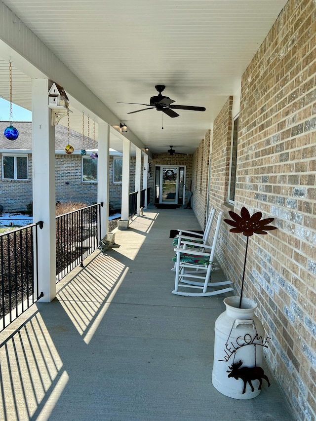 view of patio / terrace featuring a porch and a ceiling fan