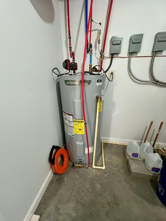 utility room with electric water heater