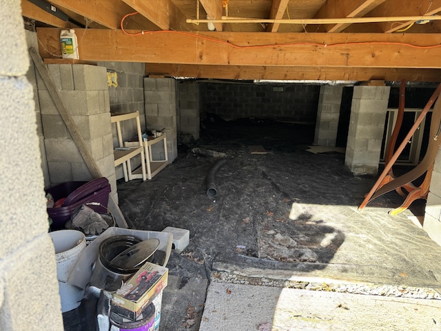 room details featuring concrete block wall
