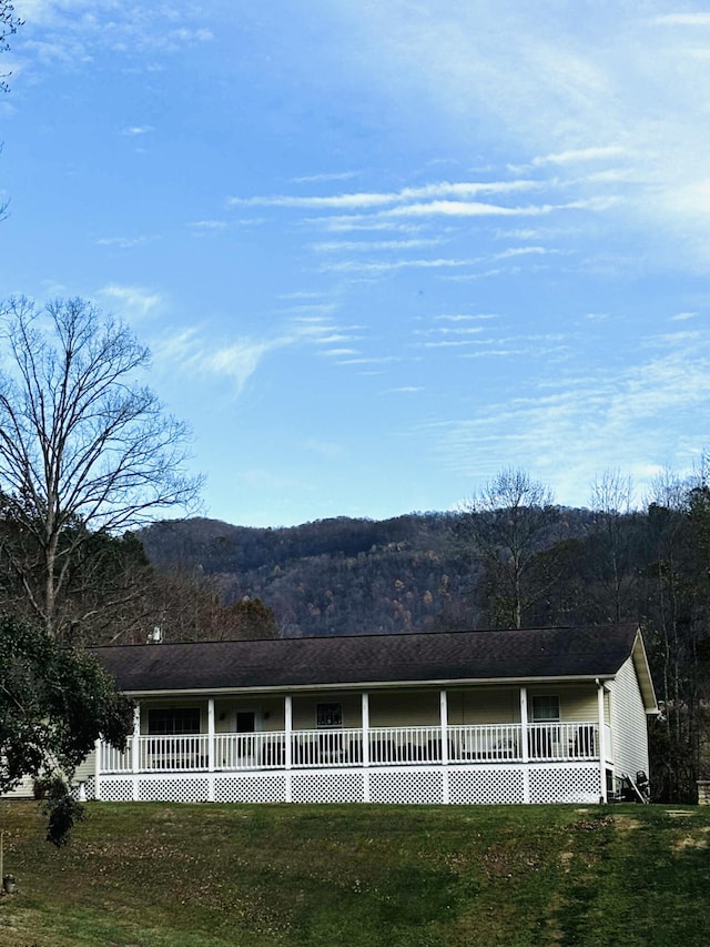 rear view of property featuring a lawn