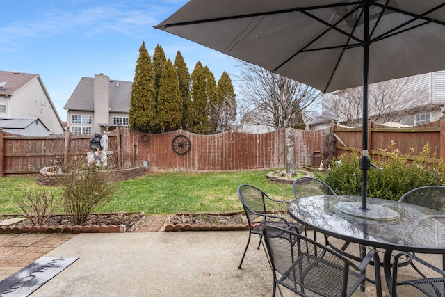 view of patio / terrace featuring outdoor dining space and a fenced backyard