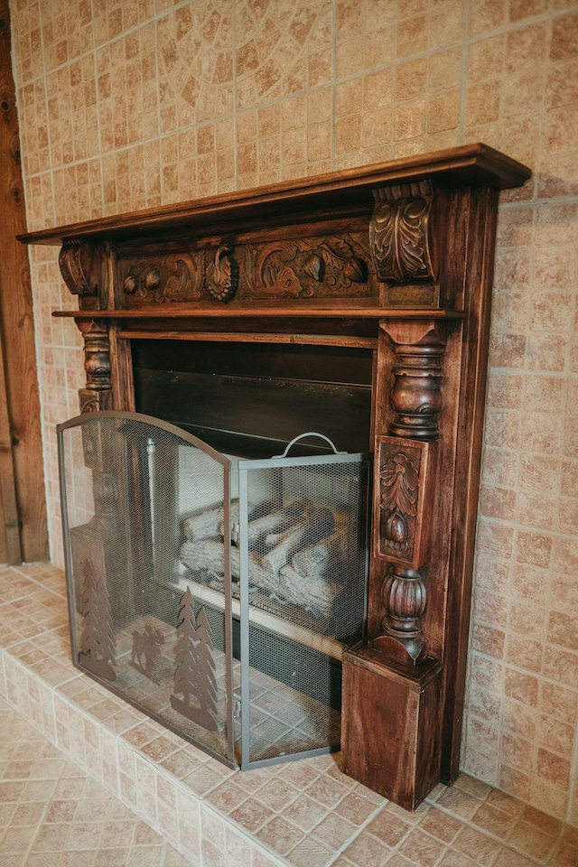 details featuring a fireplace