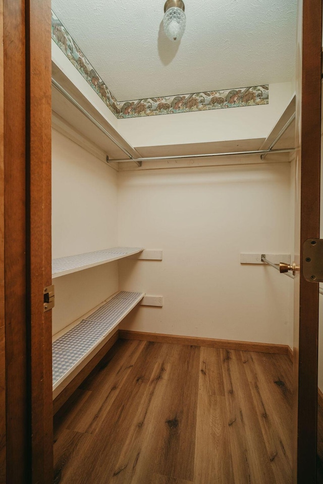 walk in closet with wood finished floors