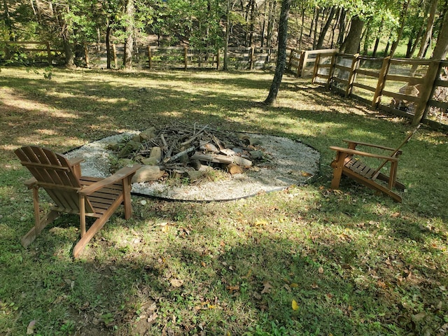 view of yard with an outdoor fire pit and a fenced backyard