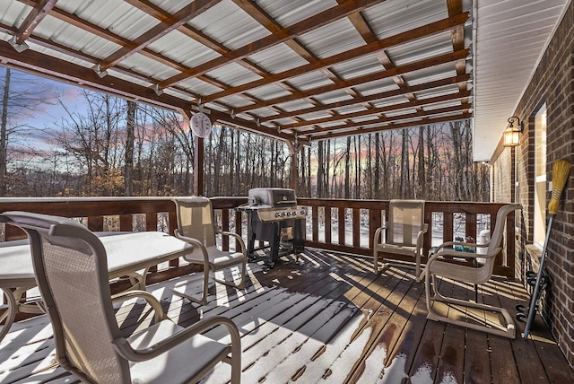 snow covered deck with area for grilling