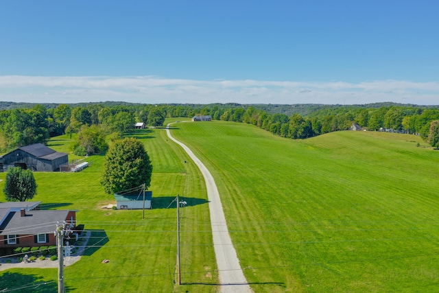 birds eye view of property with a rural view