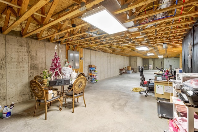 basement with a garage