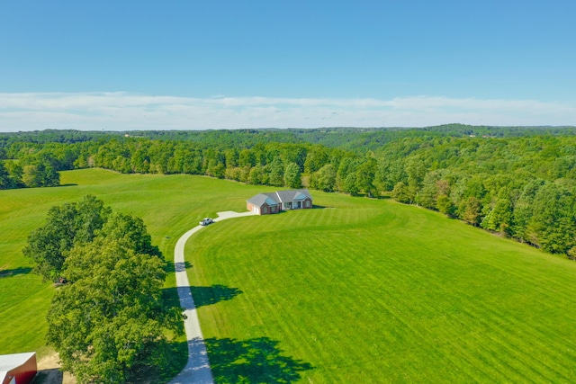 aerial view featuring a forest view