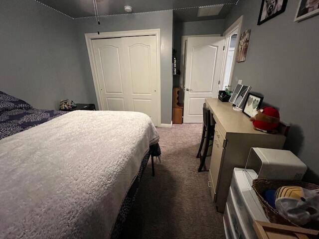 bedroom featuring carpet and a closet