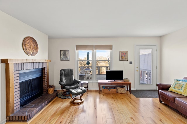 living room featuring a fireplace and wood finished floors