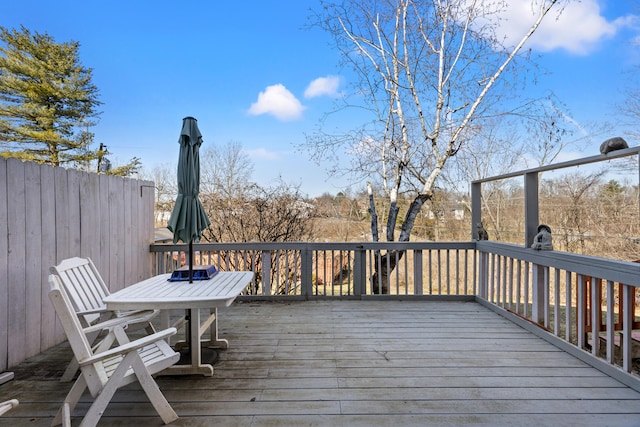 deck featuring fence and outdoor dining area