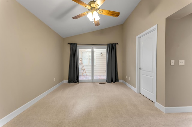 1649 Silver Pheasant Cir, Lexington, KY 40511 - unfurnished room with baseboards, ceiling fan, light colored carpet, and vaulted ceiling