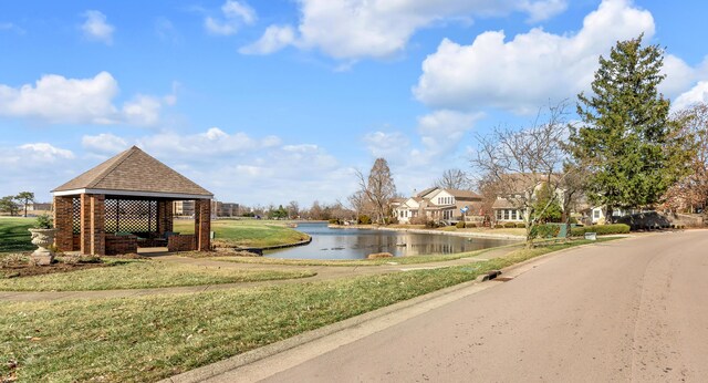 1649 Silver Pheasant Cir, Lexington, KY 40511 - exterior space featuring a water view, a gazebo, and a lawn