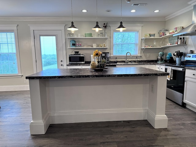1232 Hurt Ln, Lancaster, KY 40444 - kitchen with a sink, a center island, open shelves, and stainless steel appliances