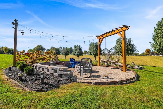 exterior space with a yard and an outdoor fire pit