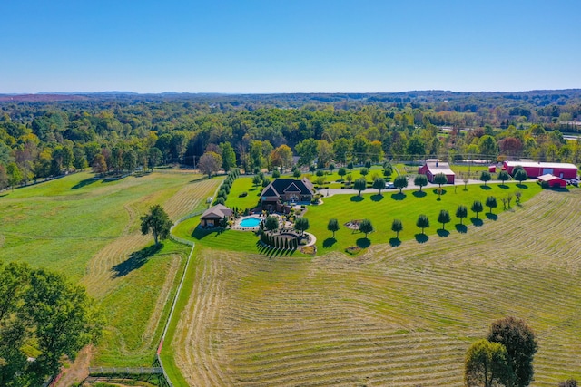 birds eye view of property featuring a rural view