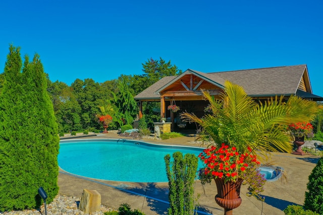 pool with a patio