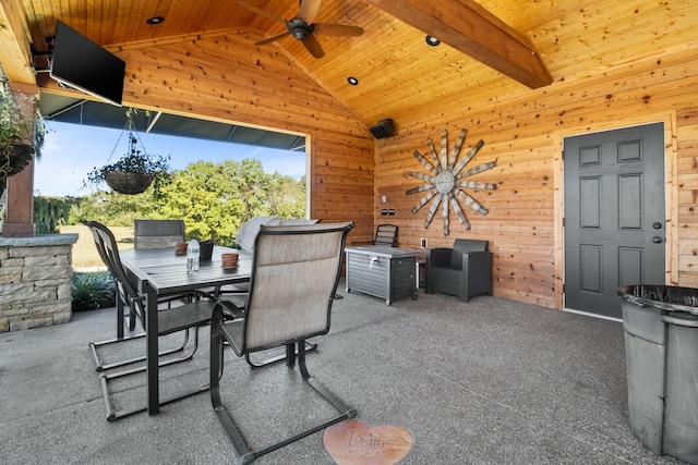 view of patio / terrace with a ceiling fan and outdoor dining space