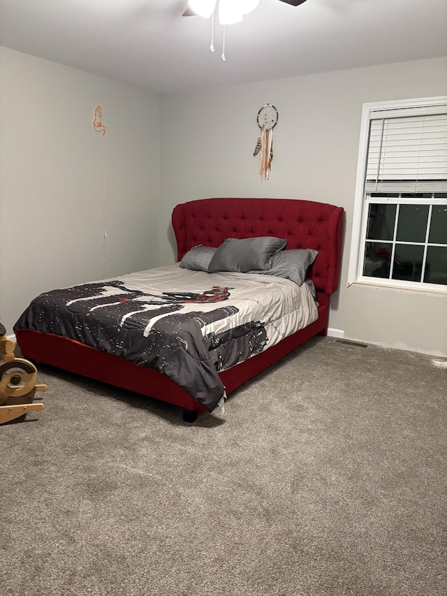 bedroom with carpet floors and ceiling fan