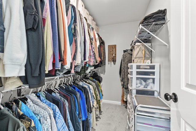 walk in closet with carpet