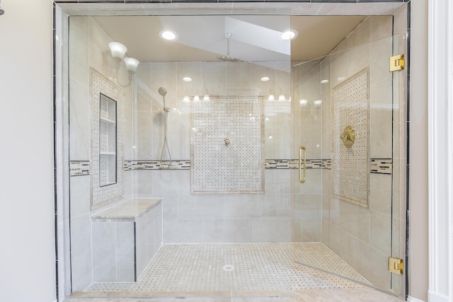bathroom featuring a shower stall