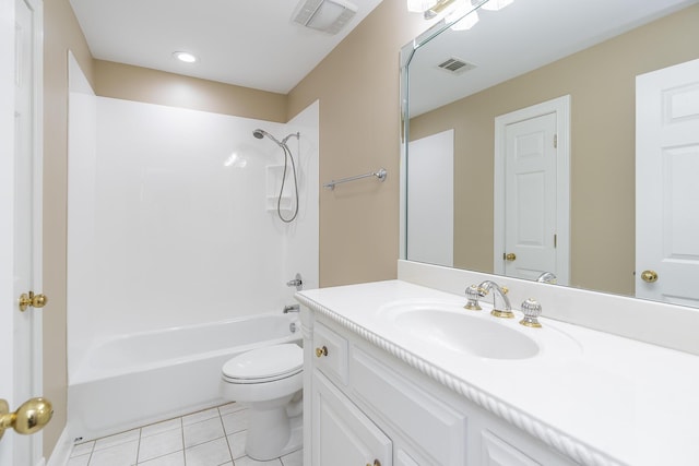 full bathroom with visible vents, toilet, tile patterned flooring, and shower / bathtub combination