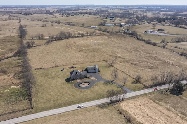 birds eye view of property featuring a rural view
