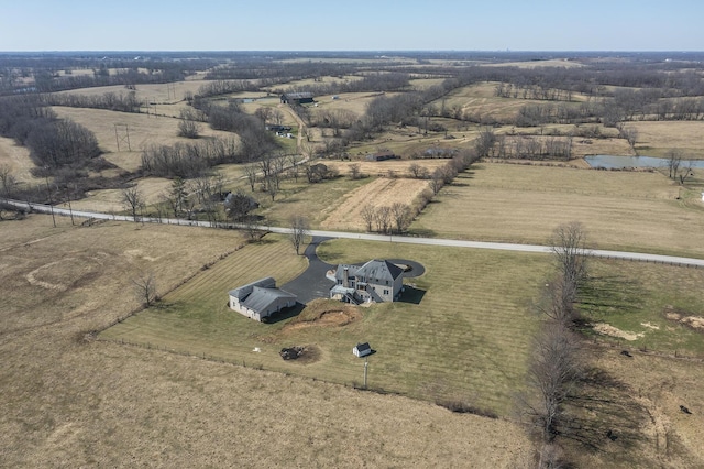 birds eye view of property featuring a rural view