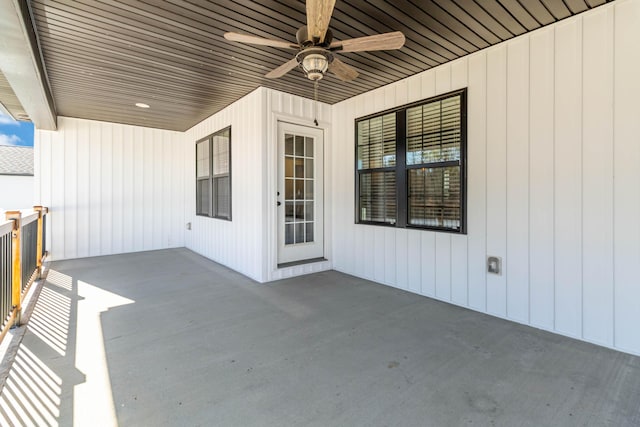 view of patio / terrace featuring ceiling fan