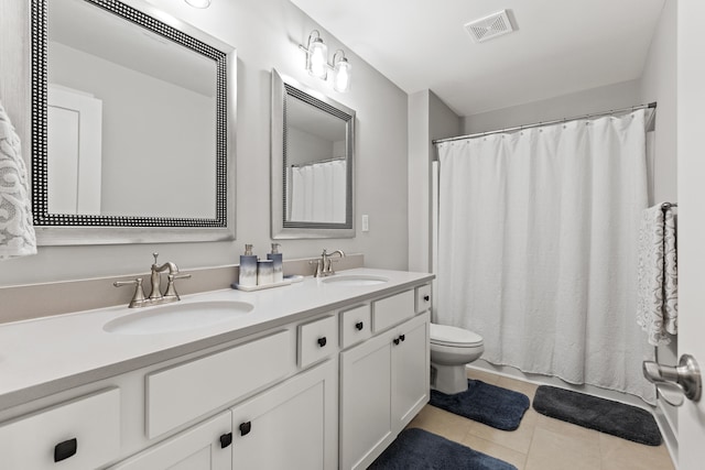 full bathroom featuring tile patterned flooring, visible vents, a sink, and double vanity