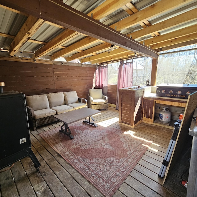 wooden deck featuring an outdoor living space