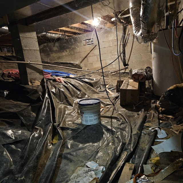 details featuring water heater and crawl space