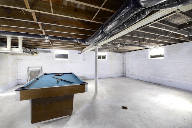 below grade area with pool table