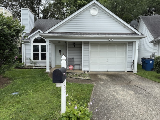 10509 Bay Pointe Ct, Louisville, KY 40241 - view of front of property with concrete driveway, a front yard, an attached garage, and a chimney