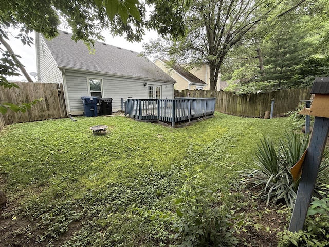 10509 Bay Pointe Ct, Louisville, KY 40241 - fenced backyard featuring an outdoor fire pit, a deck, and a pool