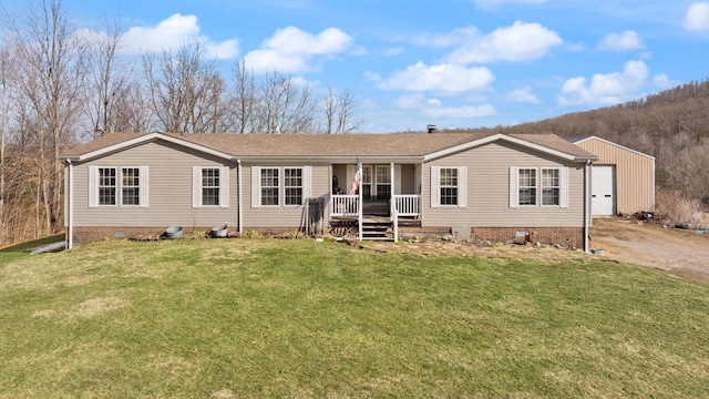 ranch-style home featuring crawl space, a front lawn, and a porch