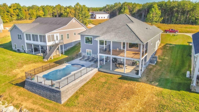 back of house with a patio, stairway, central AC unit, and fence