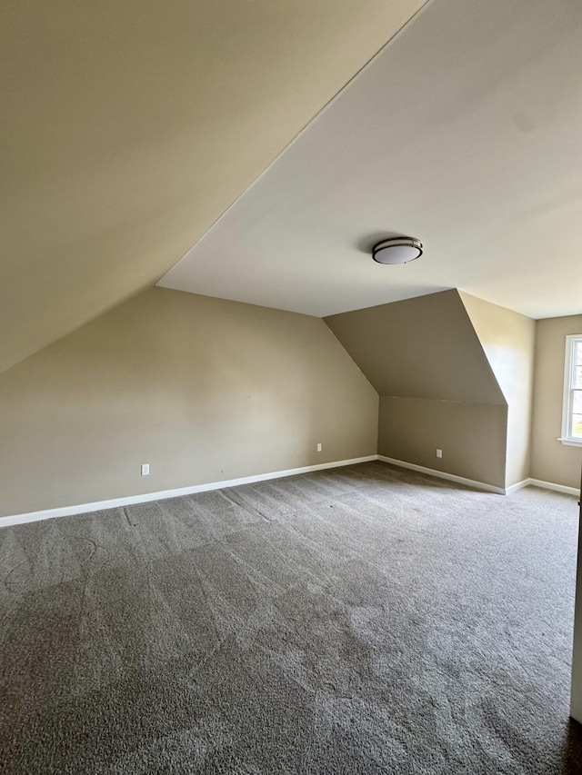 additional living space with lofted ceiling, carpet, and baseboards