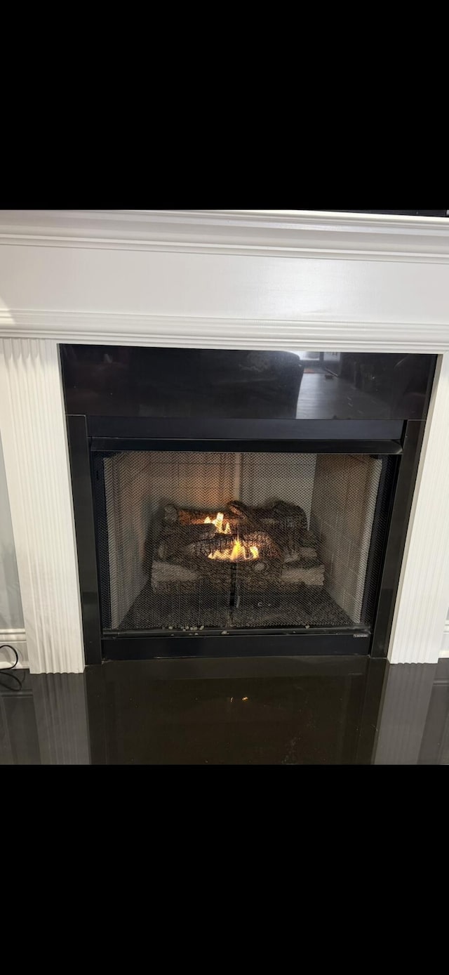 interior details featuring a fireplace