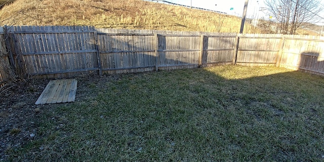 view of yard with a fenced backyard