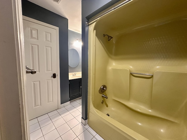 bathroom featuring tub / shower combination, vanity, and tile patterned floors