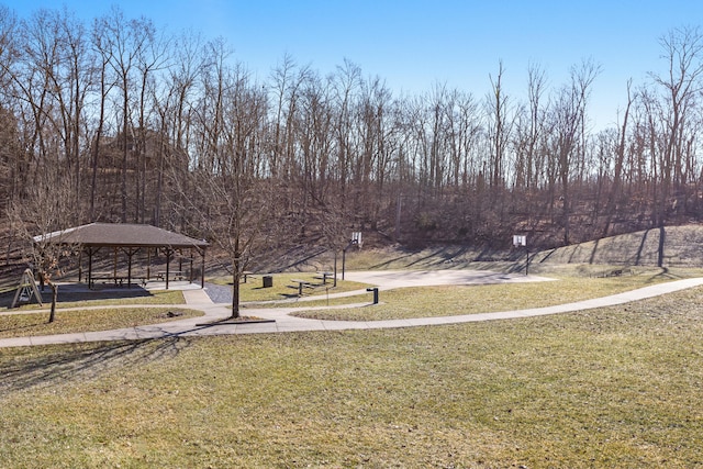 view of community with a lawn and a gazebo