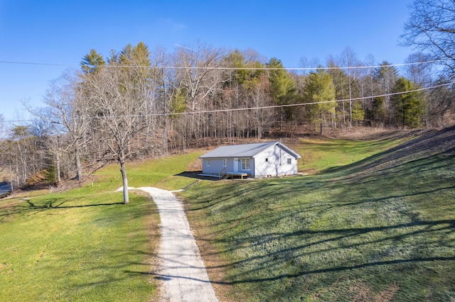 birds eye view of property with a view of trees