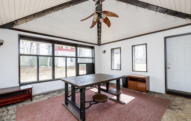 office space featuring lofted ceiling with beams and a wealth of natural light