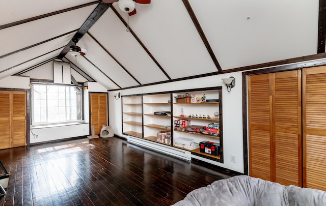 bonus room featuring a ceiling fan, wood-type flooring, and vaulted ceiling