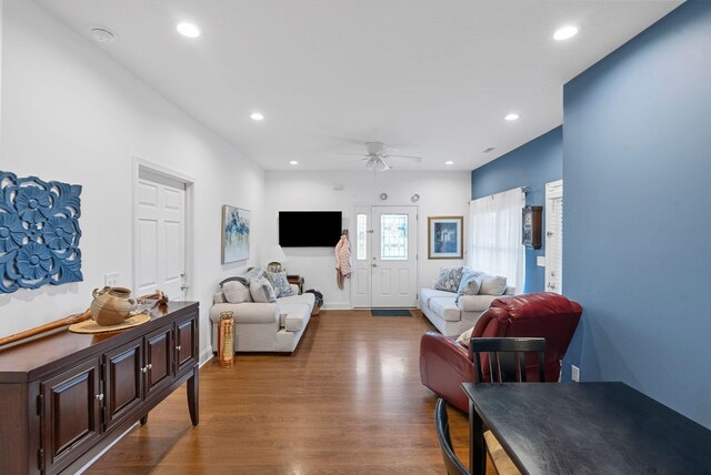 109 Acorn Path, Georgetown, KY 40324 - living room featuring ceiling fan, wood finished floors, and recessed lighting