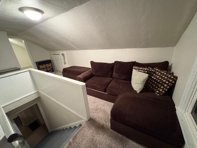 interior space featuring lofted ceiling and a textured ceiling