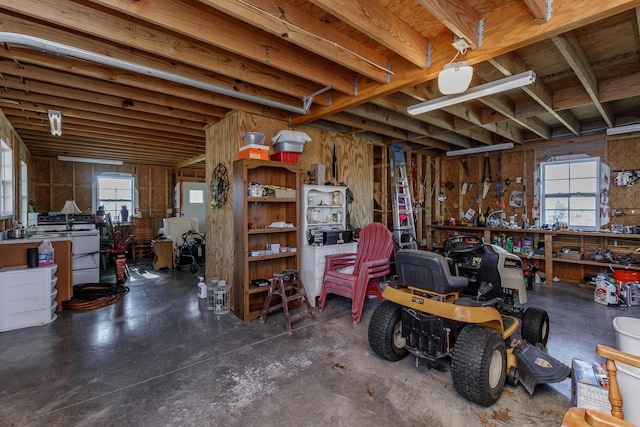 interior space featuring a workshop area