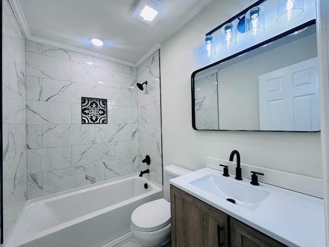 bathroom with shower / bath combination, vanity, and toilet